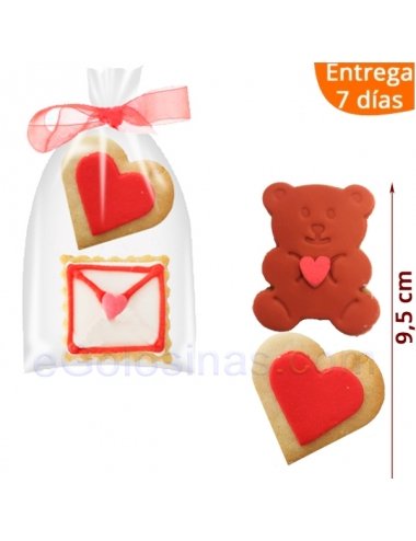 2 GALLETAS CORAZON Y OSO O SOBRE