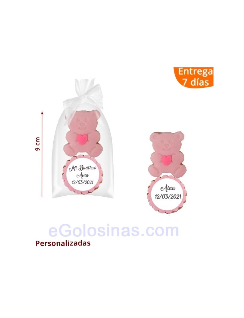 2 GALLETAS BAUTIZO OSITO niña con nombre personalizado