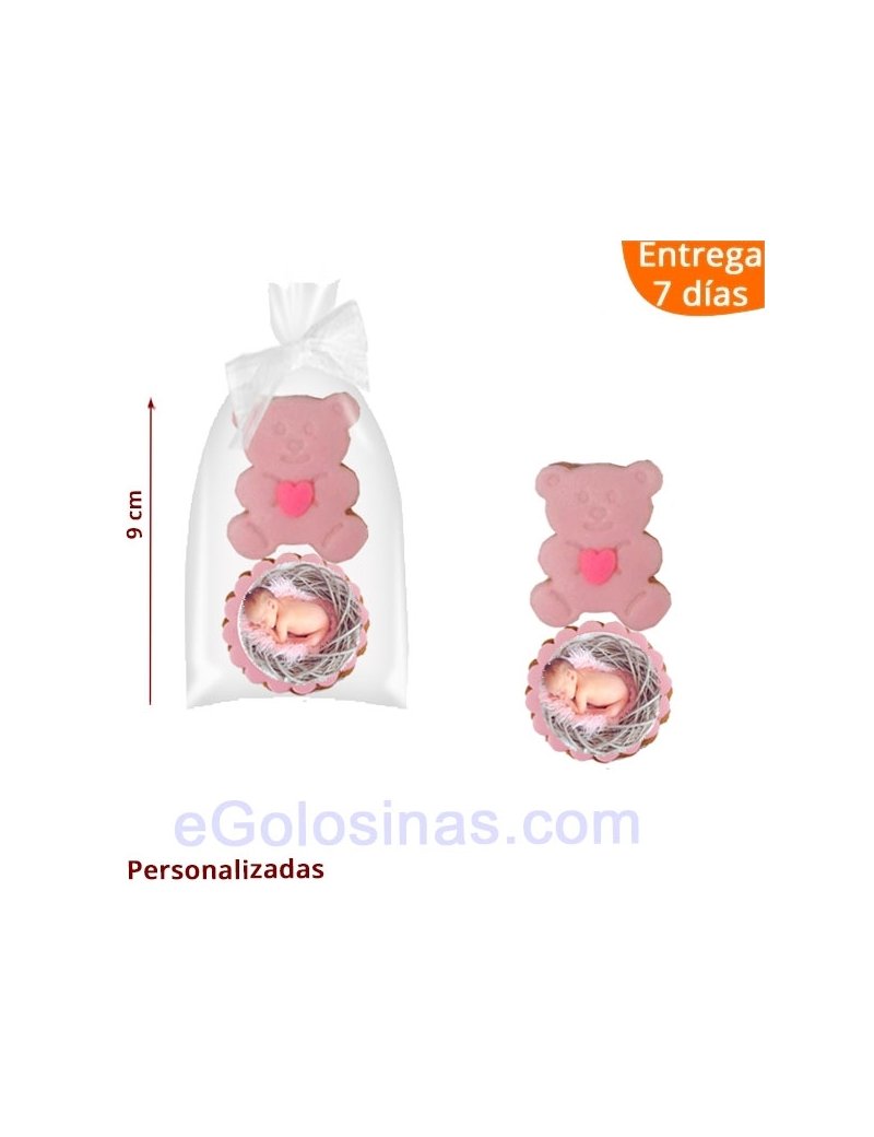 Pack 2 Galletas Bautizo: Osito y Foto del Bebé en rosa