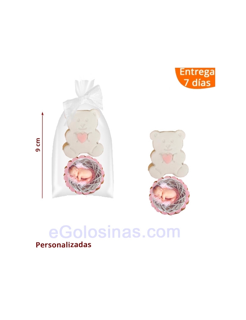 2 GALLETAS BEBE BAUTIZO OSITO con FOTO