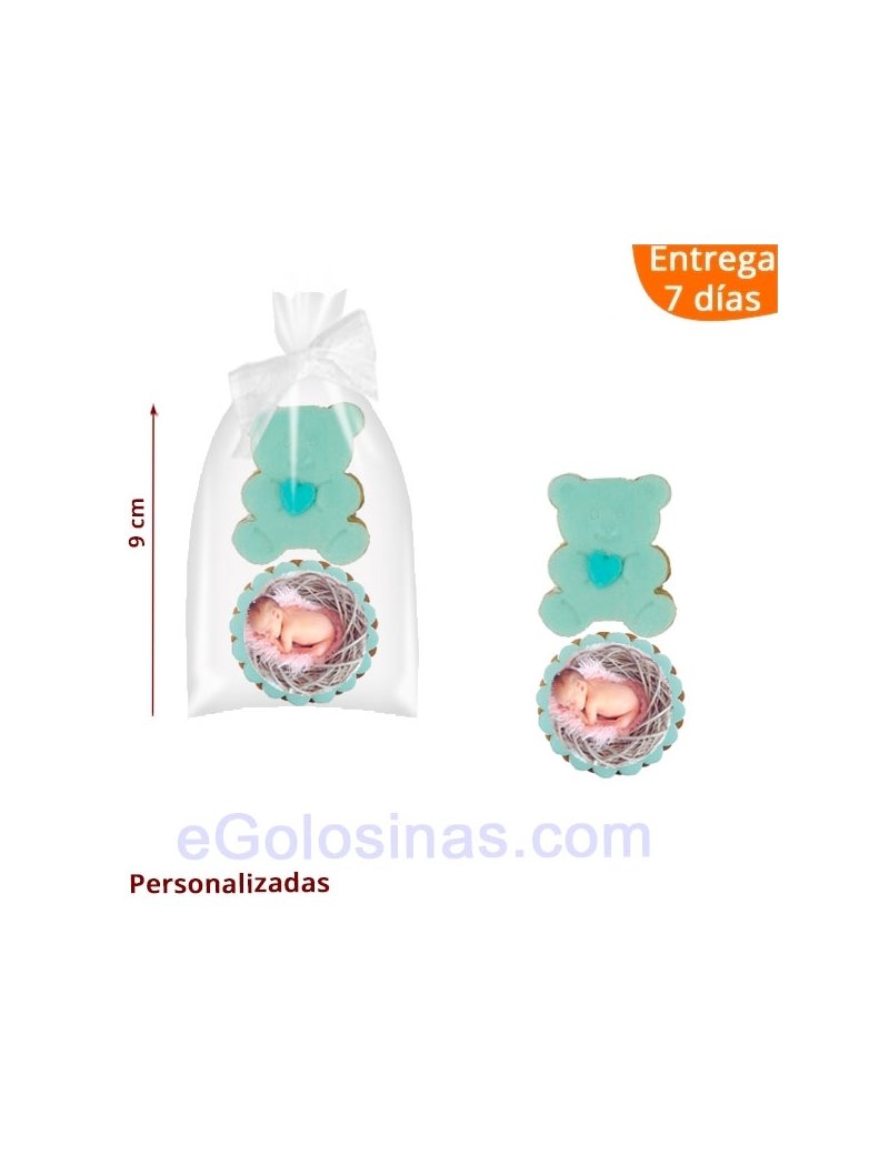 Pack 2 Galletas Bautizo: Osito y Foto del Bebé en azul
