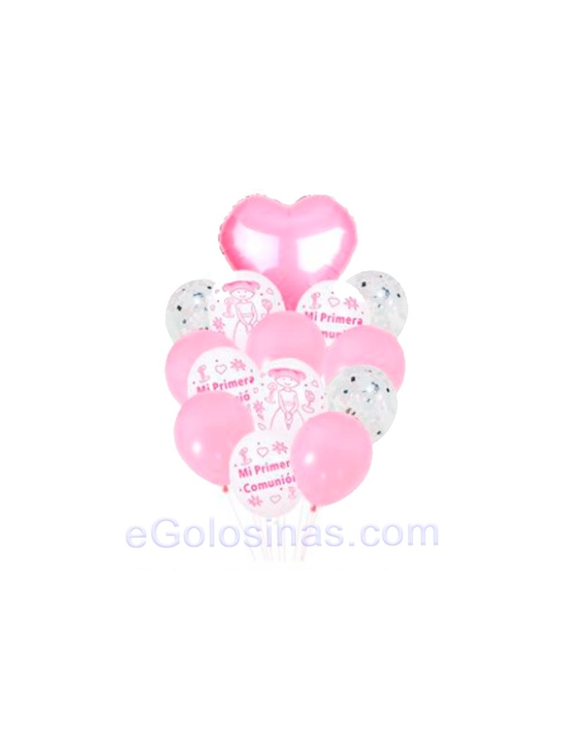 SET GLOBOS PRIMERA COMUNION ROSA 14 globos