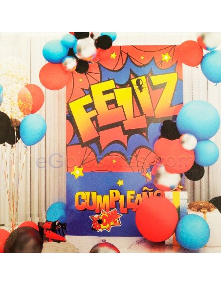 SET GLOBOS CON CARTEL SUPERHEROE 49 piezas