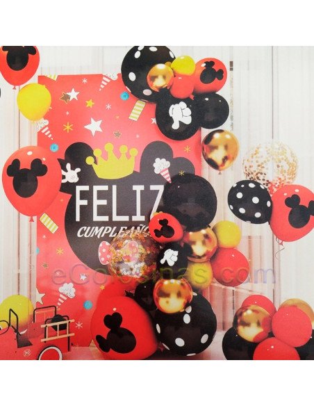 SET GLOBOS CON CARTEL MICKEY 49 piezas