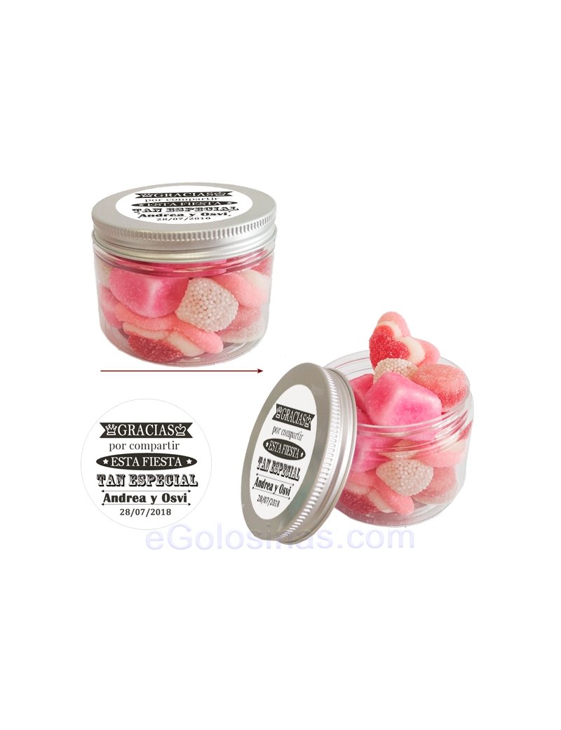 Tarro de Chuches Rosas Personalizado 130g...