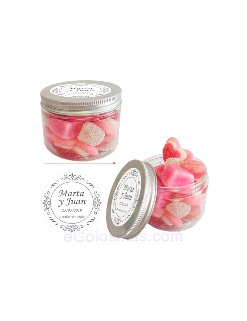 Tarro de Chuches Rosas Personalizado 130g...