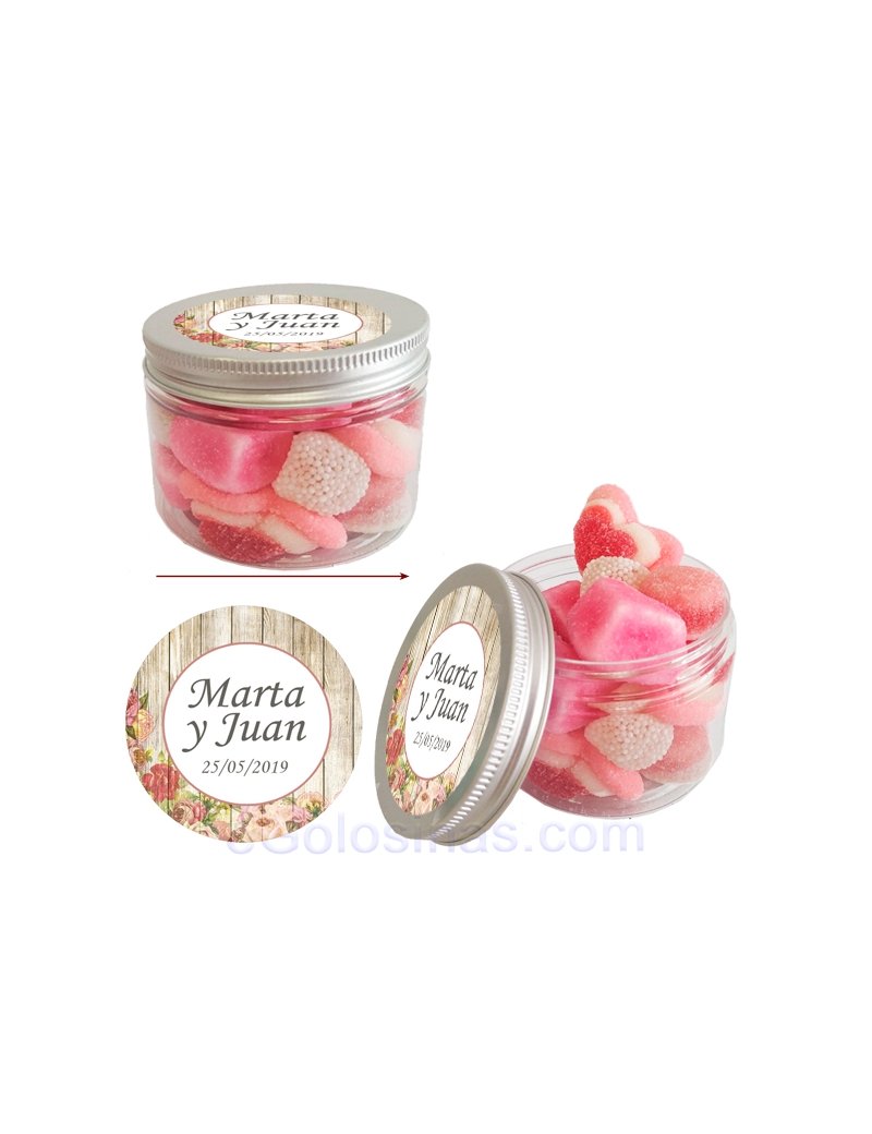 Tarro de Chuches Rosas Personalizado 130g...