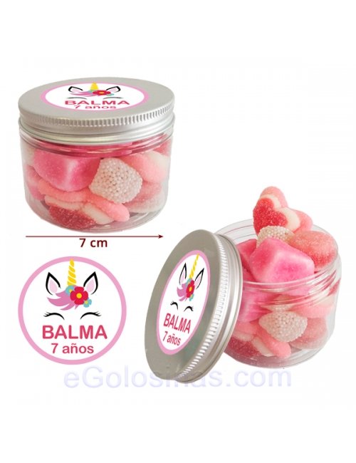 Tarro de Chuches Rosas Personalizado 130g (Bautizo, Comunión y Fiestas)