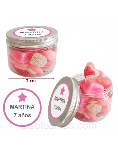 Tarro de Chuches Rosas Personalizado 130g (Bautizo, Comunión y Fiestas)