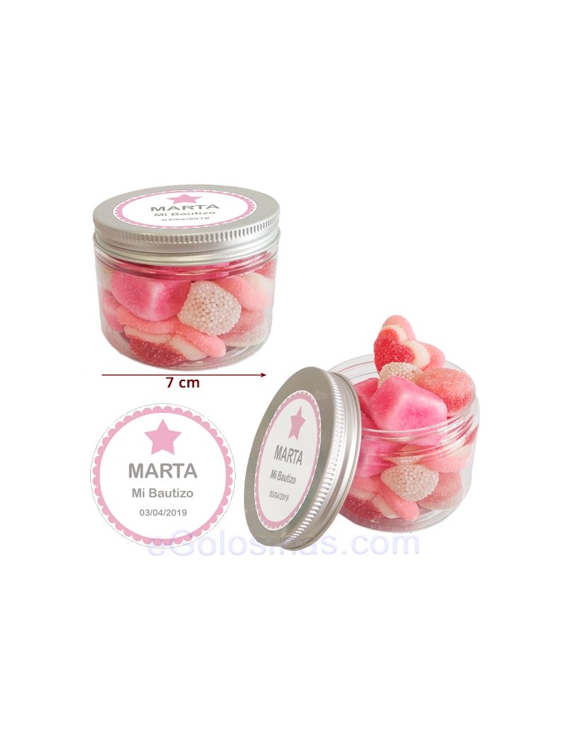 Tarro de Chuches Rosas Personalizado 130g...