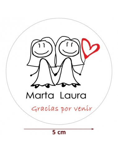 Etiqueta Pegatina Boda Pareja Chicas V7 Personalizada 5cm