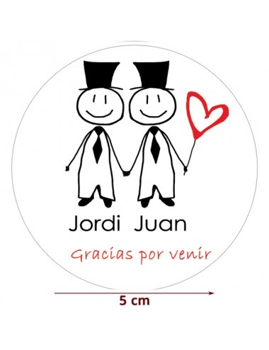 Etiqueta Pegatina Boda Pareja Chicos V7 Personalizada 5cm