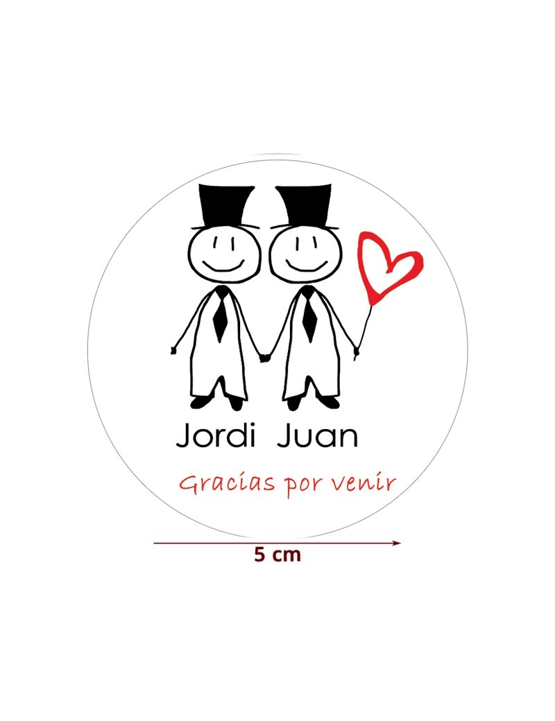 Etiqueta Pegatina Boda Pareja Chicos V7 Personalizada 5cm