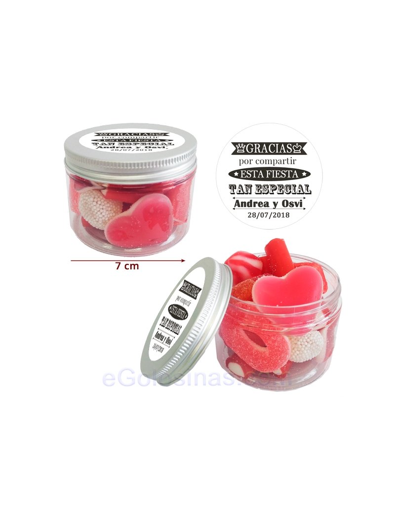 BOTE CHUCHES ROJAS CORAZON 120gr personalizado para BODAS