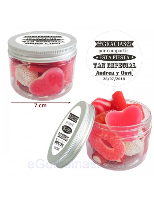 BOTE CHUCHES ROJAS CORAZON 120gr personalizado para BODAS