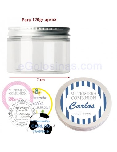TARRO PLASTICO Y ETIQUETA DETALLE COMUNION