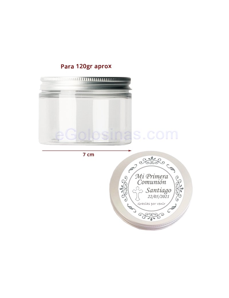 TARRO PLASTICO Y ETIQUETA DETALLE COMUNION