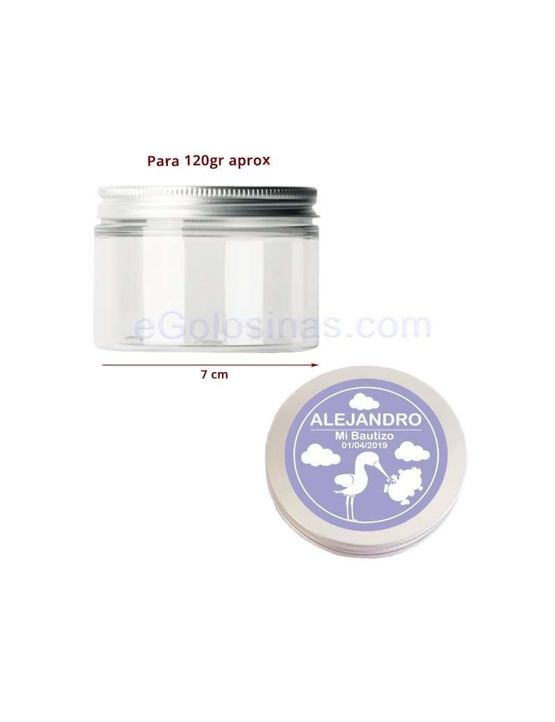 TARRO PLASTICO Y ETIQUETA DETALLE BAUTIZO