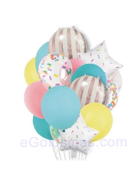 SET 16 GLOBOS COLORES FIESTA