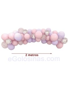 GUIRNALDA DE 54 GLOBOS ROSA, PLATA Y CONFETI