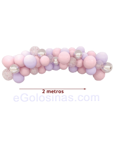GUIRNALDA DE 54 GLOBOS ROSA, PLATA Y CONFETI