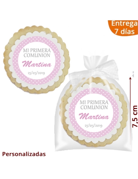 Galletas Comunión Niña Topos Rosa Personalizada