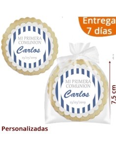 Galletas Comunión Rayas Azul Personalizada