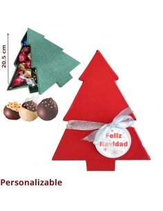 Caja Árbol Navidad 12 Maxi Bombones con etiqueta personalizada