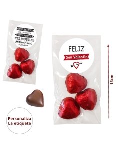 Bolsita 3 Bombones Corazón Rojo con etiqueta personalizada