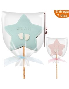 Galletas Piruleta Estrella Bautizo Bebé personalizada