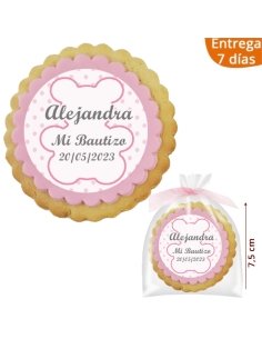 Galleta Recordatorio Bautizo Oso Rosa 7,5cm personalizada