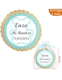 Galleta Recordatorio Bautizo Oso Azul 7,5Cm personalizada