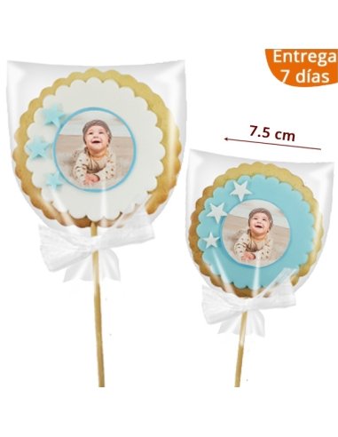 Piruleta de Galleta Redonda con Estrellas y Foto