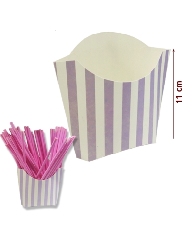 Cubo Cartón Rayas Lila 6uds para Mesa Chuches