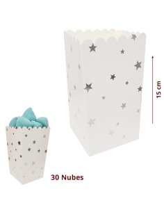 Cubos de Palomitas Blanco Estrellas Plata 6uds para chuches