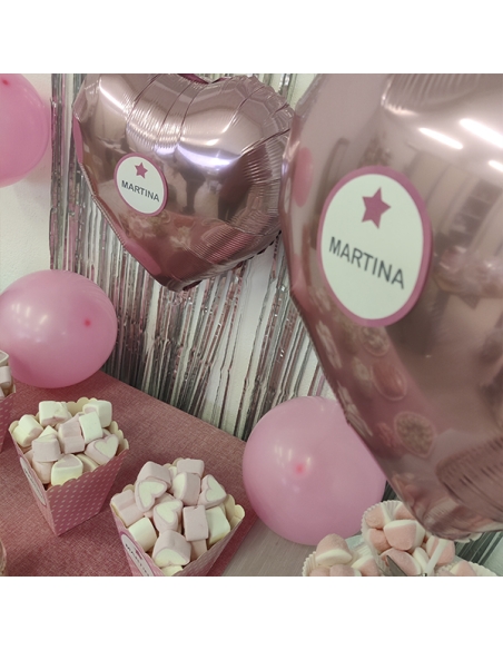 Mesa de Chuches Rosa para Fiesta personalizada con etiqueta