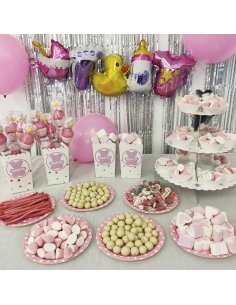 Mesa Dulce Bautizo Rosa Personalizada con etiqueta