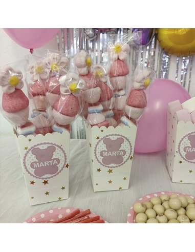 Mesa Dulce Bautizo Rosa Personalizada con etiqueta