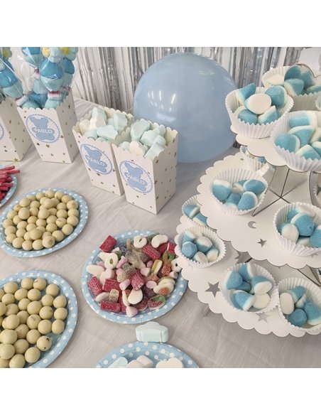 Mesa Dulce Bautizo Azul Personalizada con etiqueta