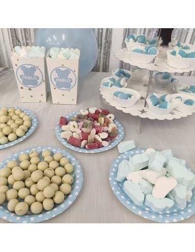 Mesa Dulce Bautizo Azul Personalizada con etiqueta