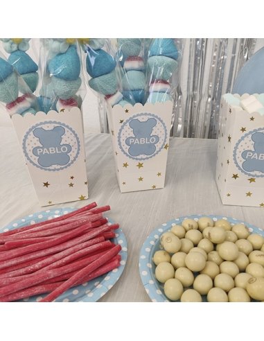 Mesa Dulce Bautizo Azul Personalizada con etiqueta