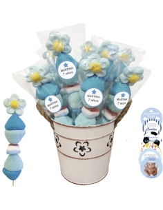 Cesto 12 Brochetas de Chuches Azules Personalizadas