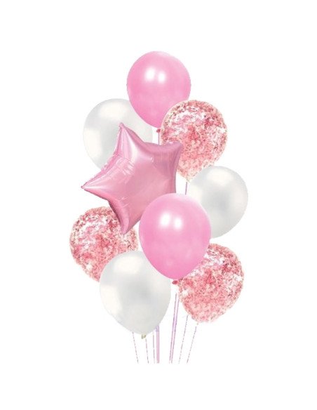 Conjunto 9 Globos Rosa Estrella y Confeti