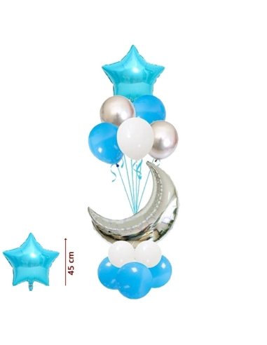 Conjunto 15 Globos Azul Estrella Con Luna