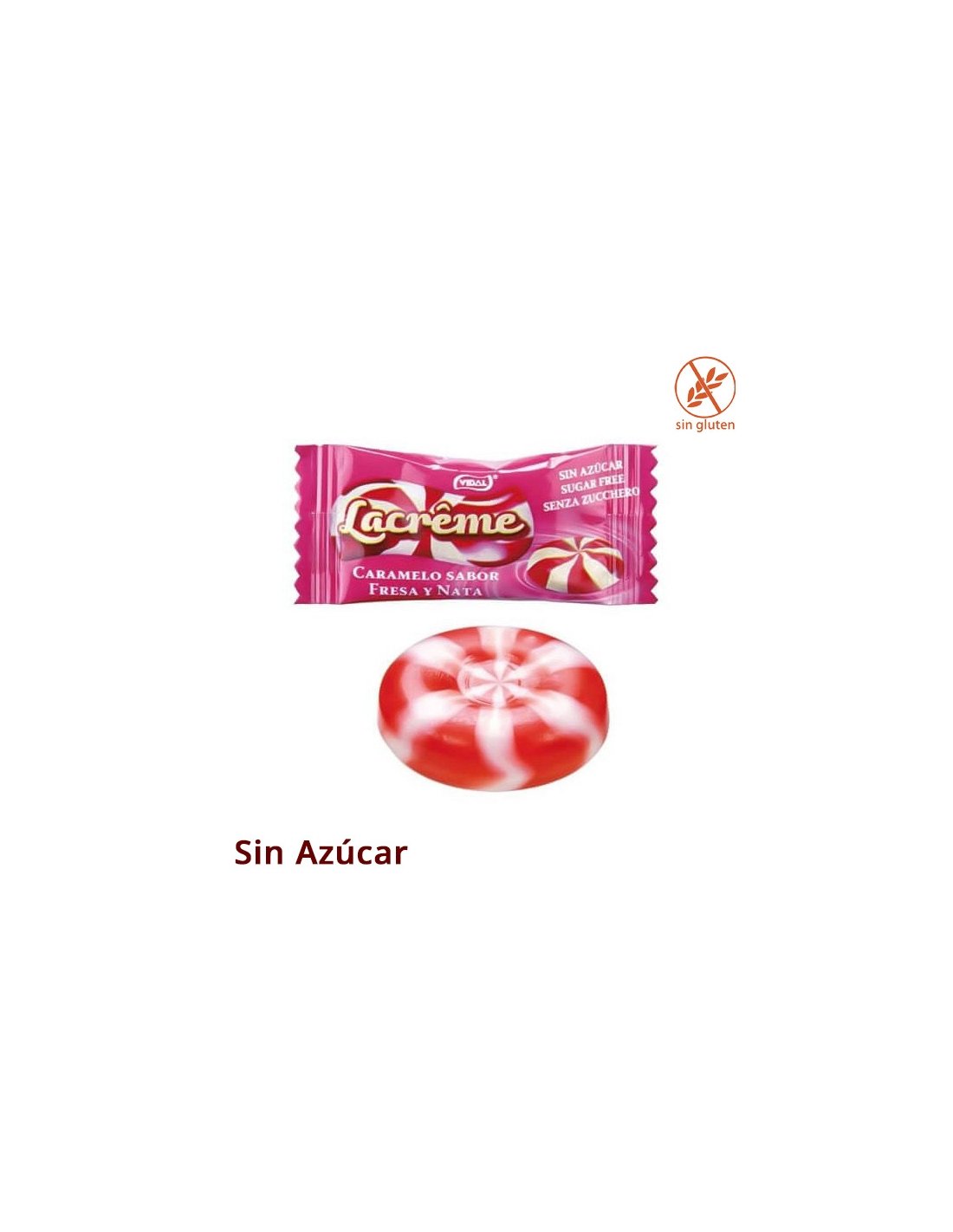 Caramelos Lacreme de Fresa y nata sin azúcar 300uds Vidal Golosinas