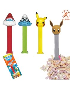 Dispensadores caramelos Pez Pitufo y Pokemon 12uds