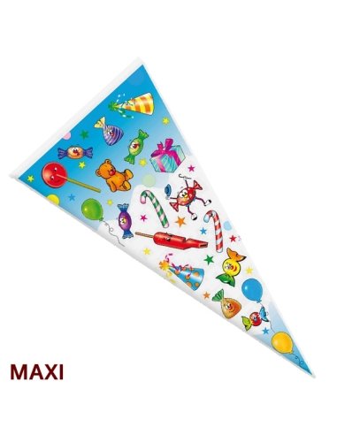 Bolsa Cono Grande decorado de Caramelos 100uds vacío para chuches 30x60cm