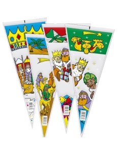 Bolsas Cono Reyes Magos 100uds vacías para chuches 20x45cm