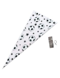 10 Bolsas Cono Fútbol para chuches 17x38cm con cierres alambre