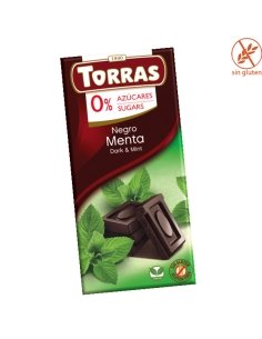 Tableta Chocolate Negro con Menta sin azúcar 75gr Chocolates Torras